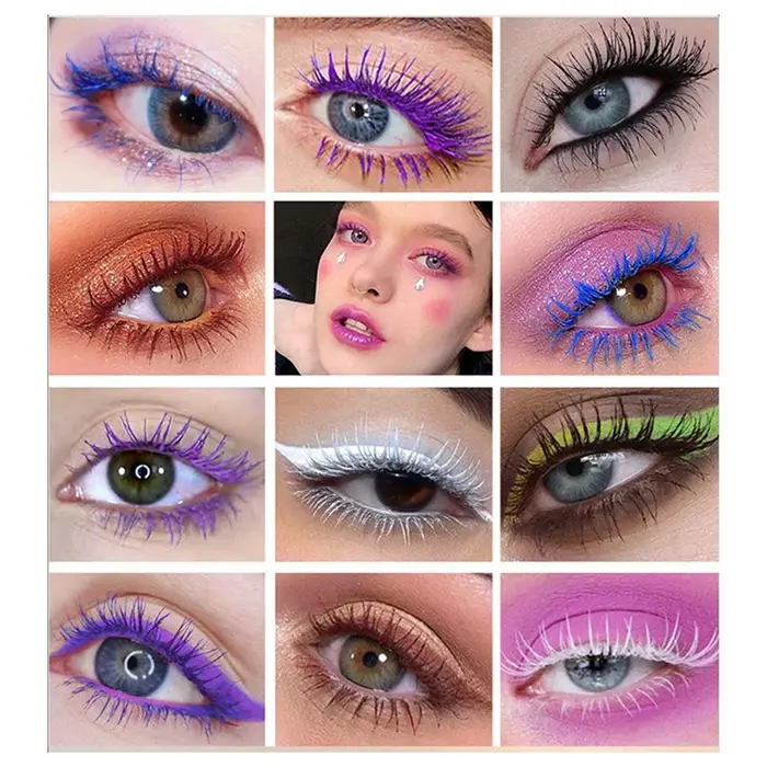 Mascara Volumisant et Courbant Arc-en-ciel 12 Teintes Imperméable Anti-écaillage Effet Volume Cils Violet Bleu Rose Vert Rouge Longue Tenue