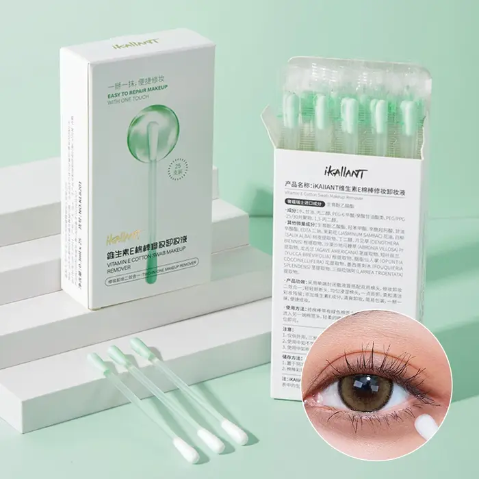 IkAllANT Coton-tige démaquillant - 25 pièces - Pré-empois avec un liquide nettoyant, pliable pour un