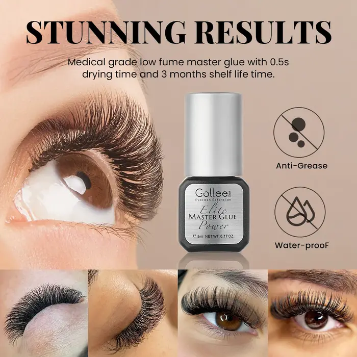 Colle pour extensions de cils Gollee 0,5s à séchage rapide 5ml, colle pour cils, tenue 6-8 semaines,