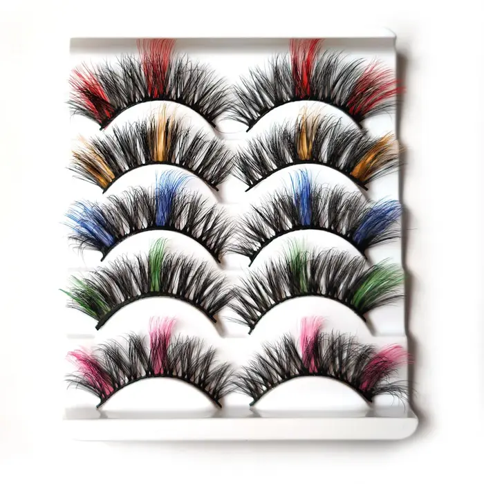 Faux cils colorés en faux vison, dramatiques, moelleux, doux, faits à la main, maquillage, beauté, v