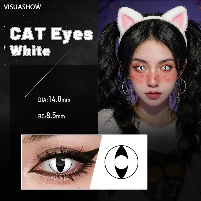 VISUASHOW Lentilles de contact colorées Anime Eyes, 1 paire, usage semi-annuel, effet petite pupille, lentilles blanches pour Cosplay et beauté