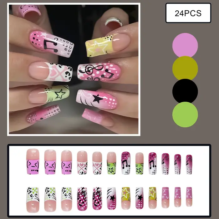24 faux ongles style Y2K pour filles