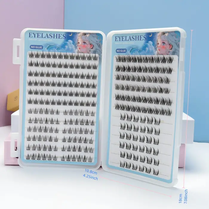 1 boîte de 4 faux cils autocollants - cils bouclés de longueur mixte C