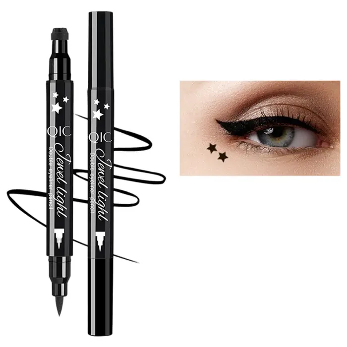 Ensemble de stylos eyeliner liquides à double embout avec tampons à encre noire, incluant des formes