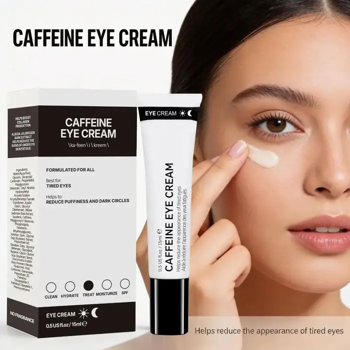 Crème pour les yeux à la caféine, riche en ingrédients raffermissants, améliore efficacement et de manière significative les cernes et les poches sous les yeux, soin de la peau