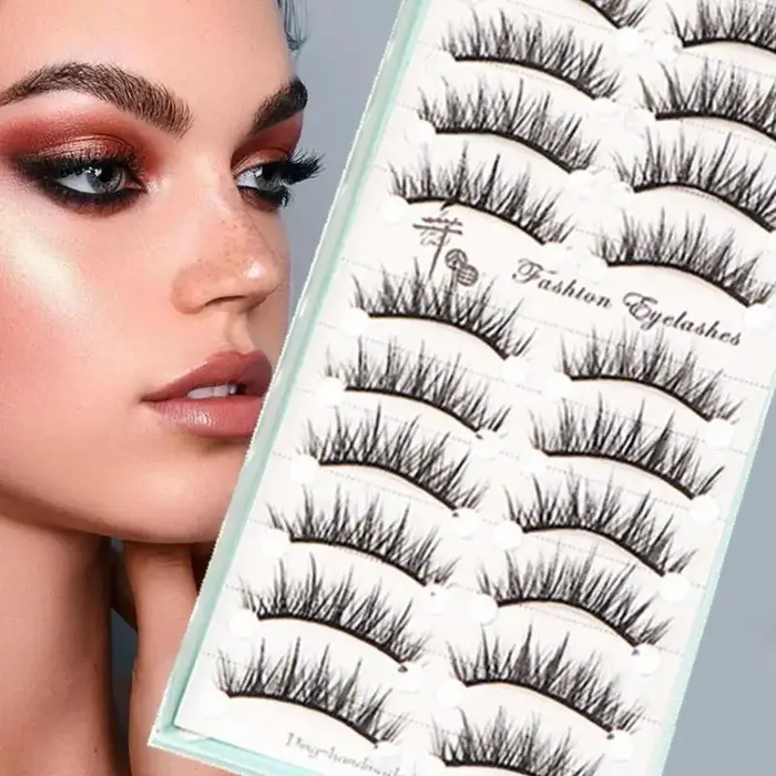10 paires de faux cils naturels longs et effilés effet œil de chat