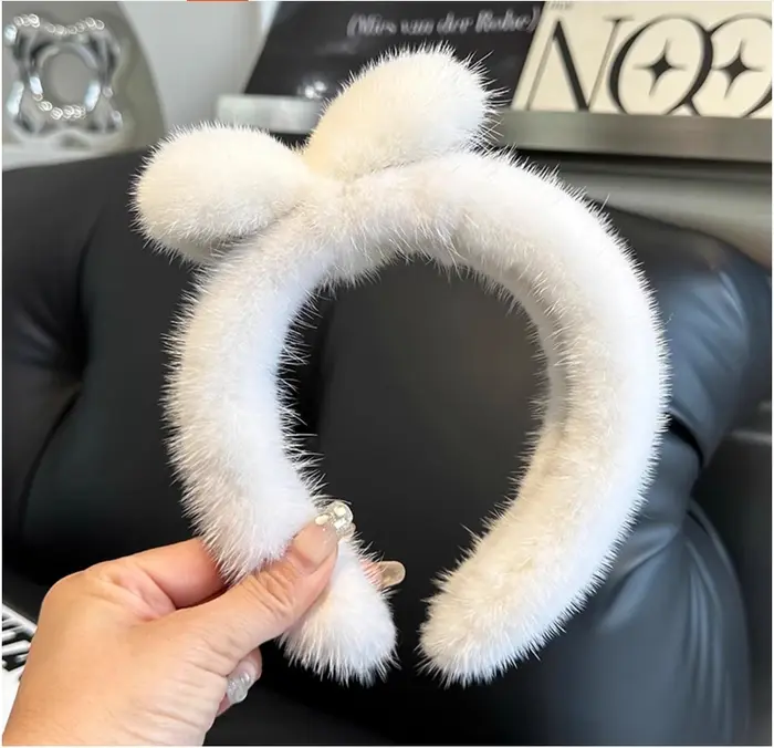 Bandeau en fourrure de vison véritable pour femmes avec nœud