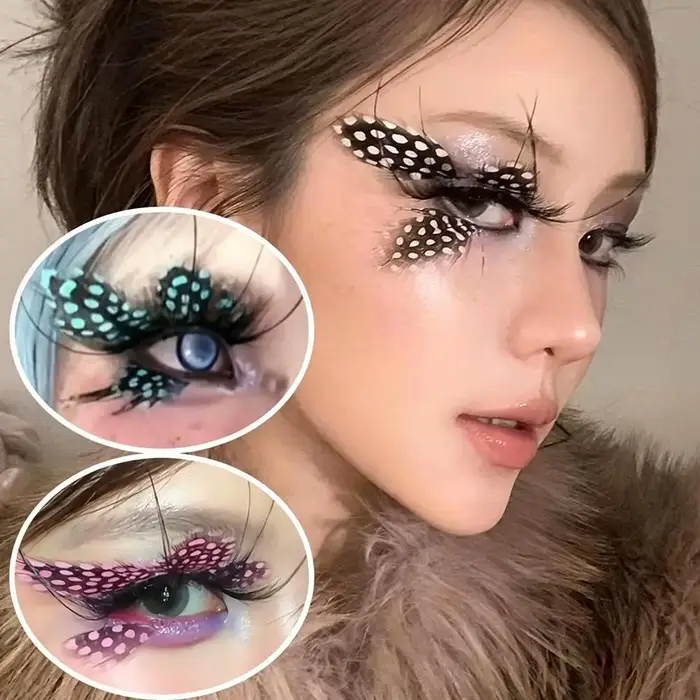 Faux cils créatifs en plumes naturelles à motif tacheté