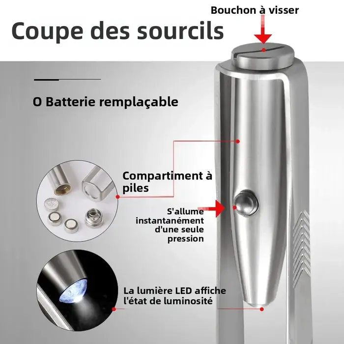Pince à sourcils éclairée par LED