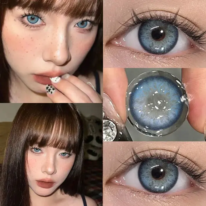 DUOXIU 1 paire de lentilles de contact de couleur myopie annuelle pour les yeux bruns-lentilles souples de Cosplay d'élève rose bleu à la mode