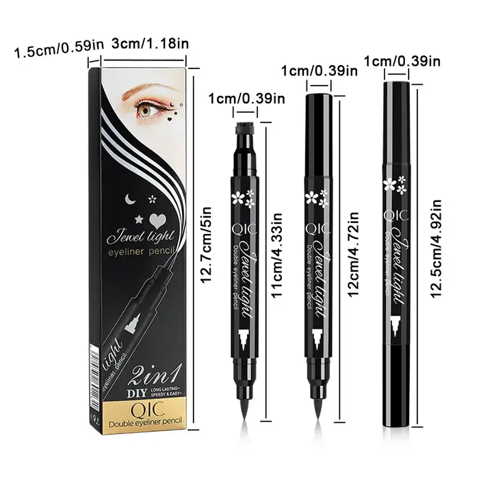 Ensemble de stylos eyeliner liquides à double embout avec tampons à encre noire