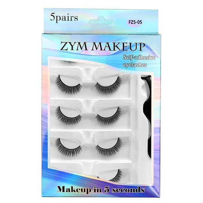 5 paires de faux cils auto-adhésifs 3D sans colle