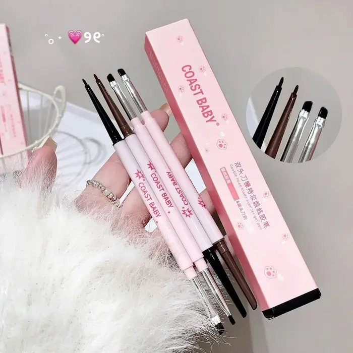 Crayon Eyeliner en Gel Contour noir et marron, avec brosse, imperméable, doux, sans bavures, facile à porter, bâton de fard à paupières couché, maquillage du ver à soie