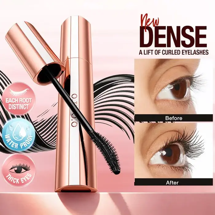 Mascara noir longue tenue, volume intense et allongeant, waterproof, anti-bavures, séchage rapide, sans grumeaux, effet recourbant pour un look audacieux