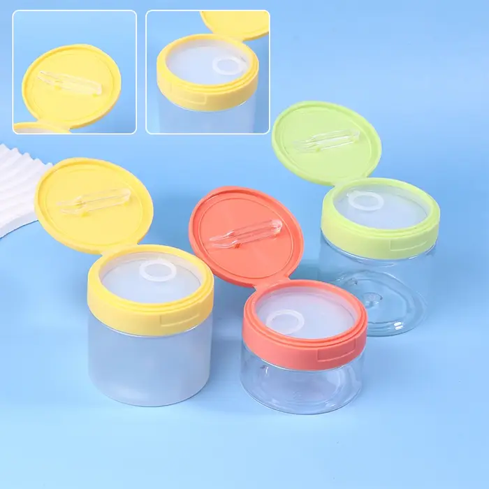 ♡ Pot de 200-350 ml pour démaquillant avec pince à épiler, pots ronds transparents, bouteille vide à large ouverture, flacon à rabat pour rangement de lotion