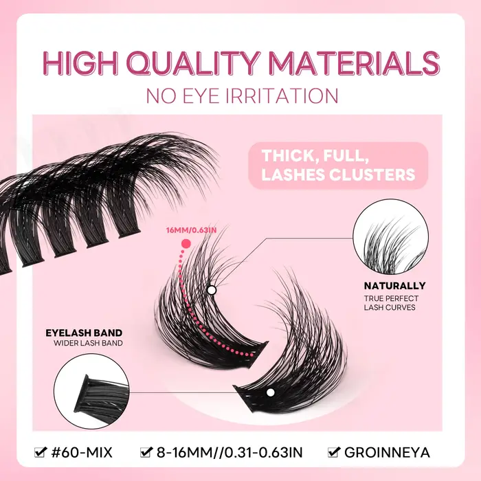 GROINNEYA Extensions de Cils Volume Naturel Effet Clusters Lashes Doux et Fluffy Cils Individuels DIY Auto Pose Sans Salon Clusters de Cils Wispy Cat Eye Réutilisables Femme Tendance