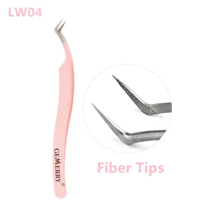 GEMERRY 1 PC pince à cils avec pointes de fibres rose acier professionnel haute précision pour ventilateurs de Volume