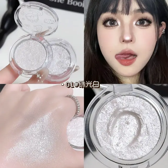 Fard à paupières monopresseur à fines paillettes pour un look audacieux noir et blanc, multi-usage c
