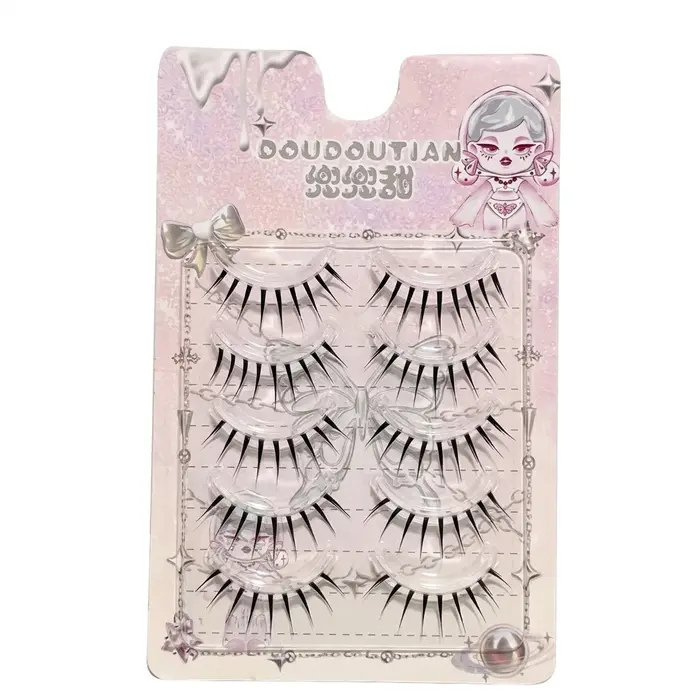 5 paires de faux cils naturels effet poupée, courbure C, longueurs mixtes 7-12mm, cils coréens faits