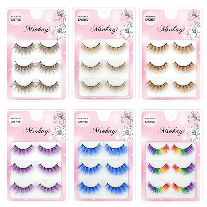 3 paires de faux cils arc-en-ciel