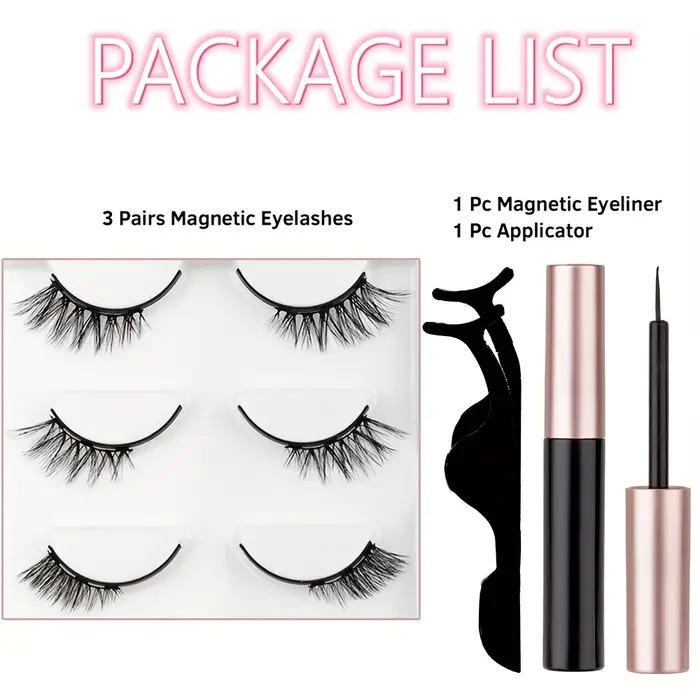 Ensemble de faux-cils magnétiques 3D, aspect naturel, Kit de demi-cils réutilisables, Application fa
