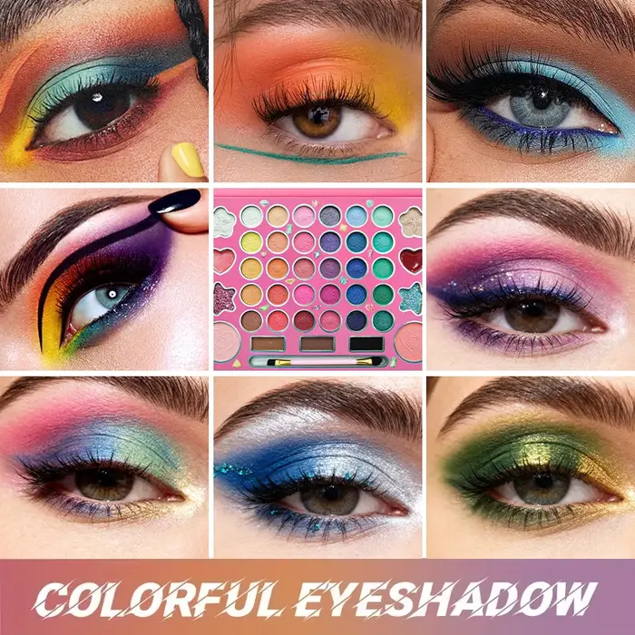 Palette de fards à paupières 41 couleurs avec pinceau double extrémité – Ensemble de maquillage pour les yeux mat et