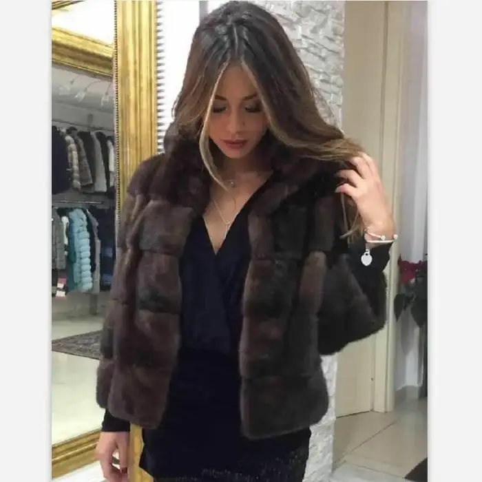 Manteau en fourrure de vison véritable pour femmes