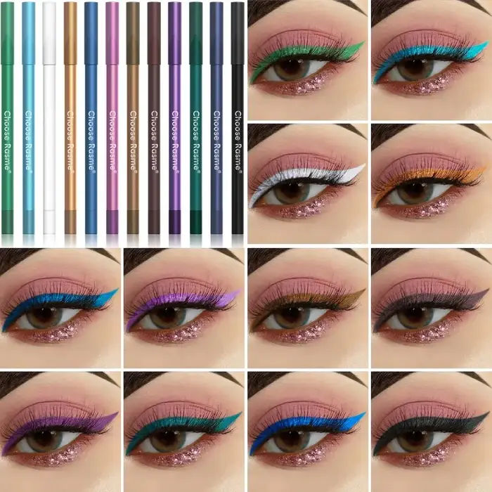 Ensemble de 12 stylos Eyeliner imperméables avec effets scintillants