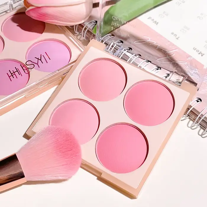Fard mat 4 couleurs, rose pêche, poudre de fard à joues corail, fard à joues doux à faible saturatio