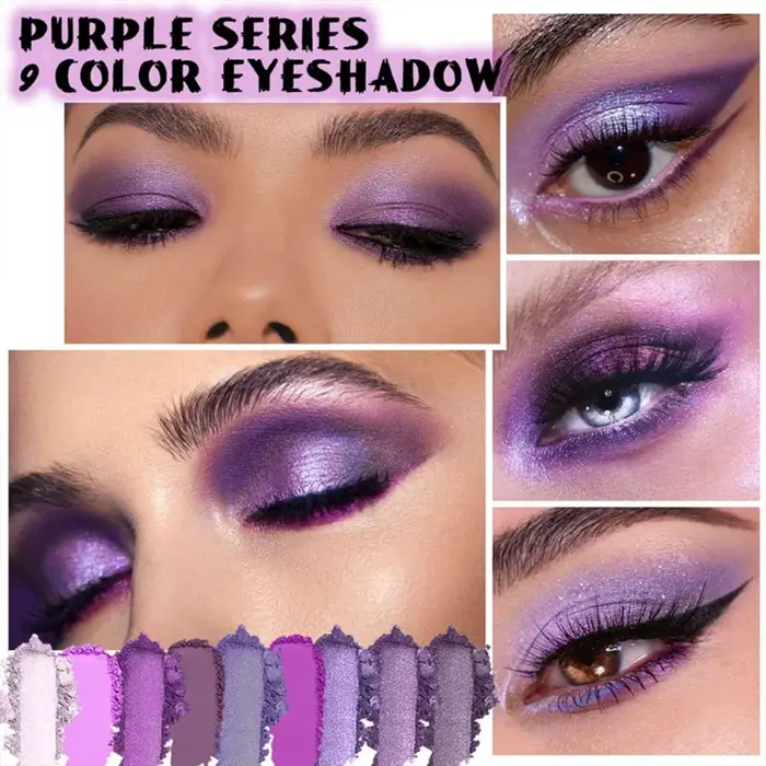 Palette de fards à paupières violets de 9 couleurs – Mat & Shimmer