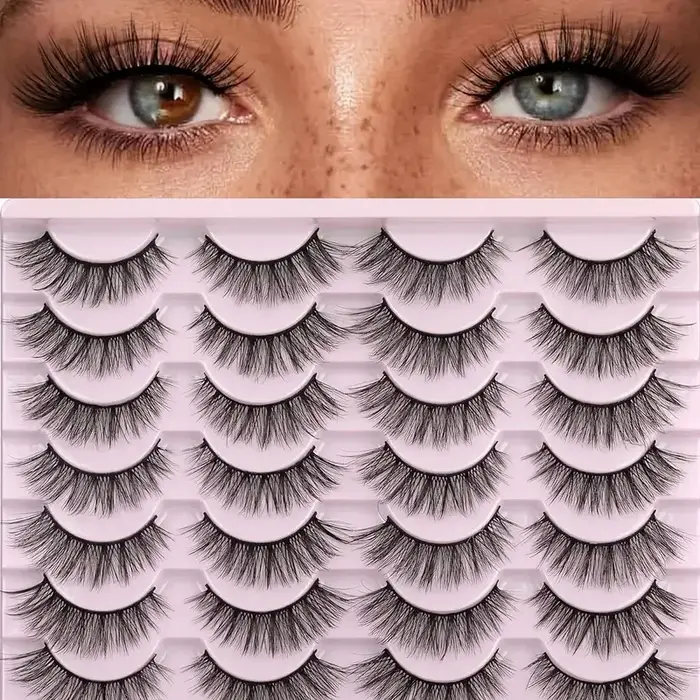 Kiromiro 3D Faux cils de vison, 14 paires d'effet œil de chat moelleux de Style naturel, conception 