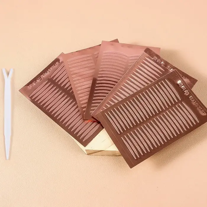 Autocollants invisibles à Double pli pour paupières, bande autocollante en dentelle naturelle, rayures Beige claires, outils de maquillage pour les yeux naturels pour fard à paupières