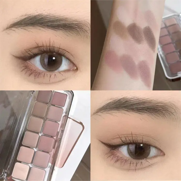 Cette palette de fards à paupières 12 couleurs présente des effets chatoyants et mats aux tons terreux
