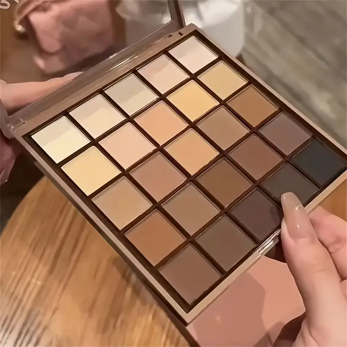 Palette de fards à paupières de 25 couleurs – Ton brut neutre gris et marron, style café et chocolat