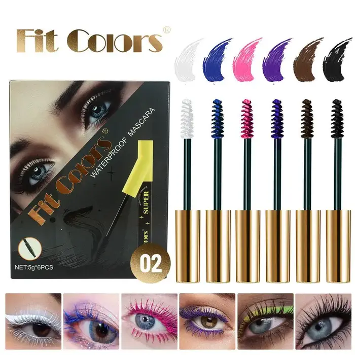 Mascara coloré imperméable, 6 couleurs/ensemble, bleu, blanc, noir, violet, allonge les cils, Extens