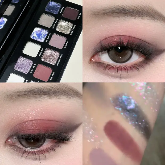 Palette de fards à paupières nacrés et scintillants, 12 couleurs, imperméable, mat, vin fumé, rouge,