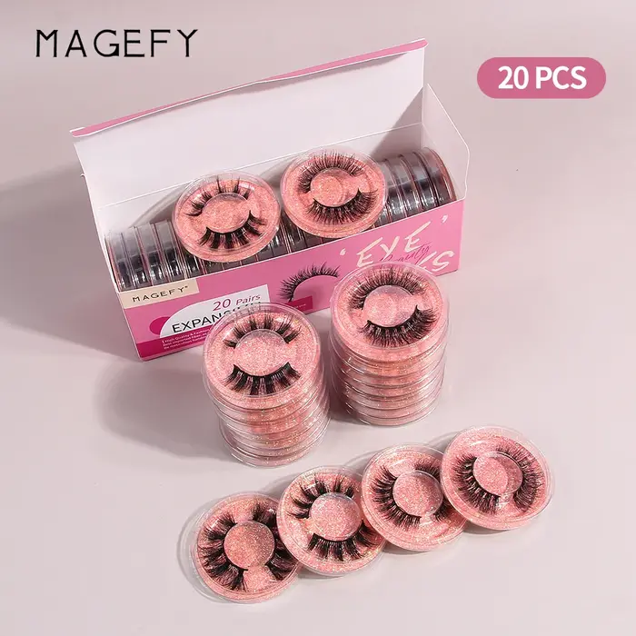 MAGEFY 20 paires de Faux cils Style mixte Curling naturel réutilisable Portable emballage individuel
