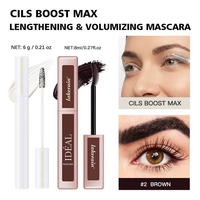 Lot de 2 : Base et Mascara pour Cils – Effet Volume, Allongement et Courbure Longue Durée