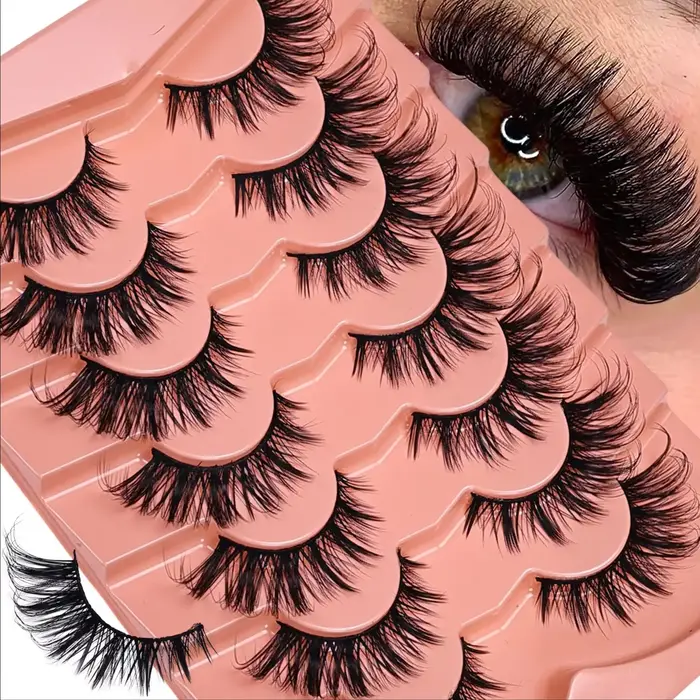 7 paires de faux cils 5D effet œil de chat, doux et naturels, croisés, style manga, pour extension d