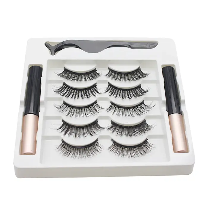 AILEISHI 5 paires de cils magnétiques 3D aimant Eyeliner faux cils faits à la main liquide imperméab