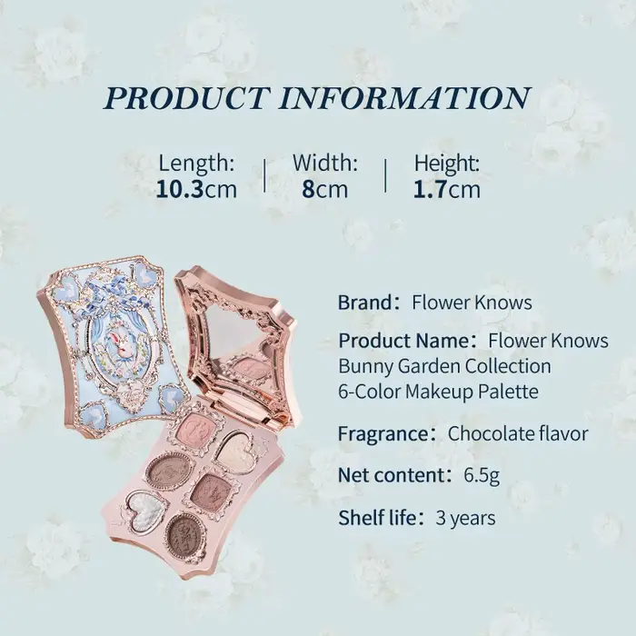 Palette de fards à paupières Flower Knows Makeup Bunny Garden, 6 couleurs, longue tenue, nudes natur