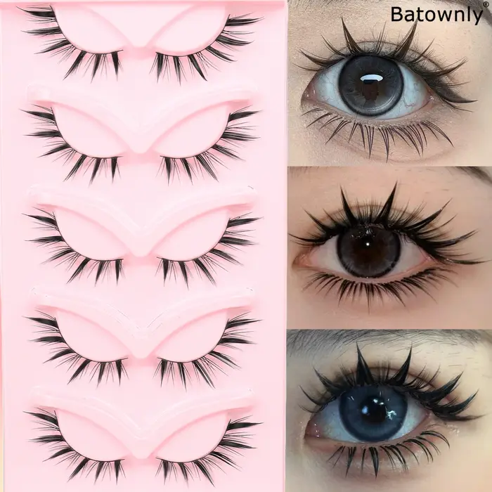 5 paires de faux cils inclinés en forme de renard, bâton noir extrêmement fin, naturels, une pièce, 