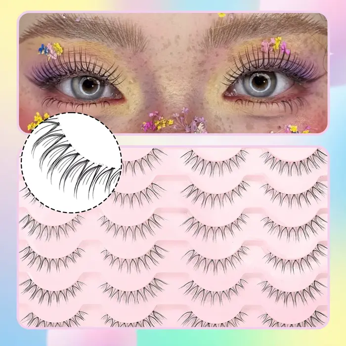 14 paires de faux cils naturels en forme de U