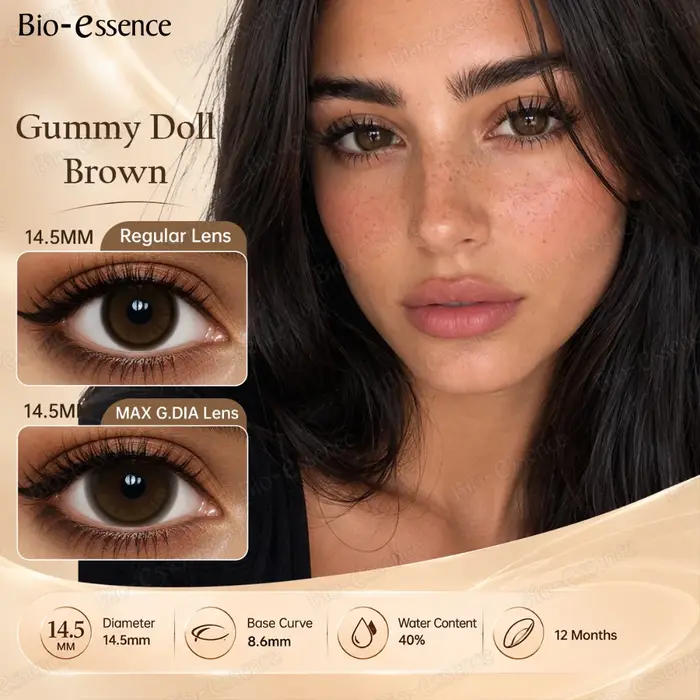 Lentilles de contact colorées Bio-essence série Doll Max G.DIA, effet grands yeux, marron naturel, noir, gris, annuelles
