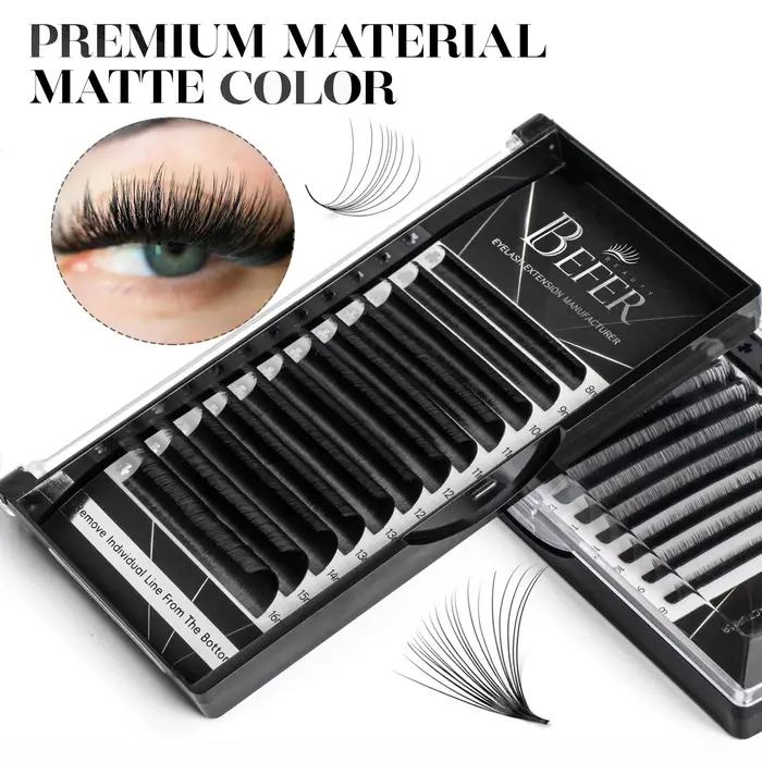 Befer Beauty Volume Extension de cils en éventail 8-16mm noir mat moelleux doux naturel ​ Fournitures d'extension