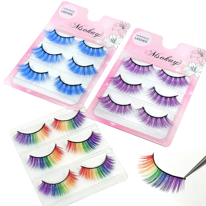 3 paires de faux cils arc-en-ciel