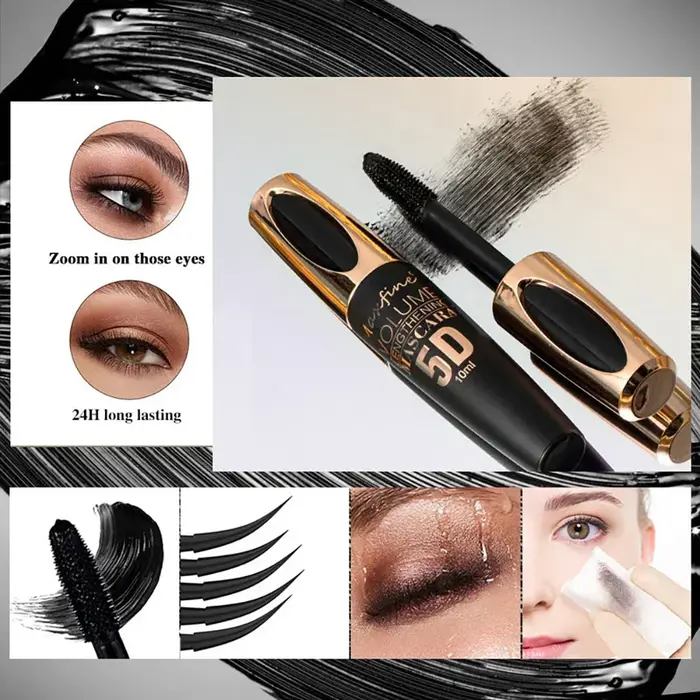 Mascara 5D Épaississant, Allongeant et Courbant, Imperméable et Résistant à la Transpiration, Effet Longue Durée 24h Sans Bavures, Outils de Maquillage
