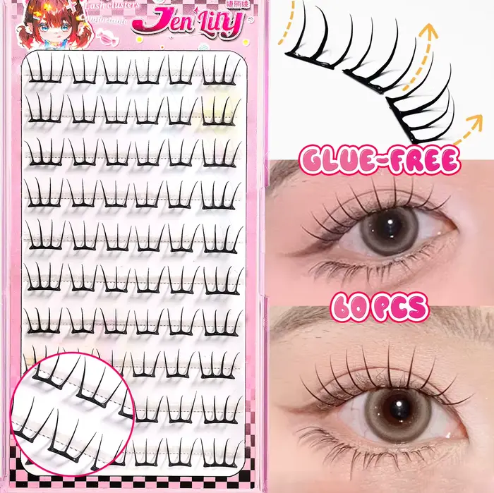 Faux cils élégants coréens, Design inspiré du K-pop, bande dessinée, moelleux, grappes, fins, auto-a