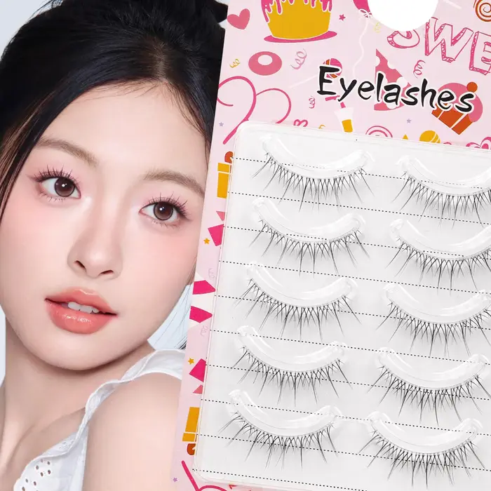 5 paires de faux cils, style naturel et transparent