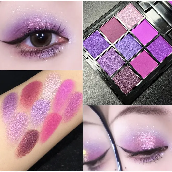 Palette de fards à paupières violet Ube 9 couleurs – finition mate et scintillante